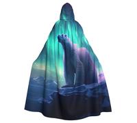 Halloween Adult Hooded Cape Cloak YYHHAOFA Northern Lights Polar Bear Pattern Super Large Hooded Cloak with Bow Tie