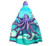 Halloween Adult Hooded Cape Cloak YYHHAOFA Ocean Octopus Pattern Super Large Hooded Cloak with Bow Tie