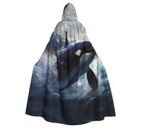 Halloween Adult Hooded Cape Cloak YYHHAOFA Orca Killer Whale Pattern Super Large Hooded Cloak with Bow Tie