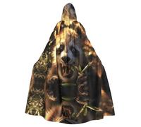 Halloween Adult Hooded Cape Cloak YYHHAOFA Panda eating bamboo Pattern Super Large Hooded Cloak with Bow Tie