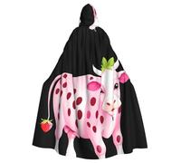 Halloween Adult Hooded Cape Cloak YYHHAOFA Pink Strawberry Cow Pattern Super Large Hooded Cloak with Bow Tie