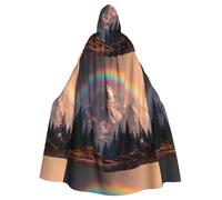 Halloween Adult Hooded Cape Cloak YYHHAOFA Rainbow behind the mountains Pattern Super Large Hooded Cloak with Bow Tie