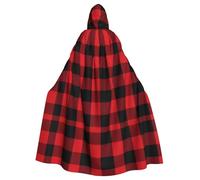 Halloween Adult Hooded Cape Cloak YYHHAOFA red black buffalo check Pattern Super Large Hooded Cloak with Bow Tie