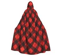Halloween Adult Hooded Cape Cloak YYHHAOFA red black buffalo check plaid pattern Pattern Super Large Hooded Cloak with Bow Tie