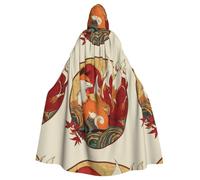 Halloween Adult Hooded Cape Cloak YYHHAOFA Red Sun Nine-Tailed Fox Pattern Super Large Hooded Cloak with Bow Tie