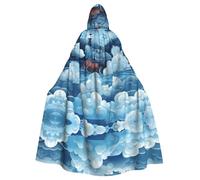 Halloween Adult Hooded Cape Cloak YYHHAOFA steam train clouds Pattern Super Large Hooded Cloak with Bow Tie