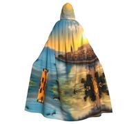 Halloween Adult Hooded Cape Cloak YYHHAOFA Sunset in Barcelona Pattern Super Large Hooded Cloak with Bow Tie