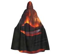 Halloween Adult Hooded Cape Cloak YYHHAOFA The erupting Kilauea volcano Pattern Super Large Hooded Cloak with Bow Tie