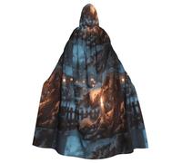 Halloween Adult Hooded Cape Cloak YYHHAOFA The Lone Lamp Under the Cedars Pattern Super Large Hooded Cloak with Bow Tie