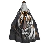 Halloween Adult Hooded Cape Cloak YYHHAOFA Tiger at rest Pattern Super Large Hooded Cloak with Bow Tie