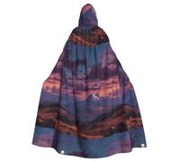 Halloween Adult Hooded Cape Cloak YYHHAOFA Twilight on the mountain Pattern Super Large Hooded Cloak with Bow Tie