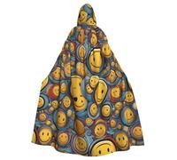 Halloween Adult Hooded Cape Cloak YYHHAOFA Various smiley faces Pattern Super Large Hooded Cloak with Bow Tie