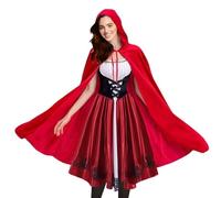 Halloween Adults Little Red Riding Costume 3Pcs with Dress Red Cloak Bow Hairband Women Fancy Dress Costume for Halloween Carnival Cosplay Party World Book Day