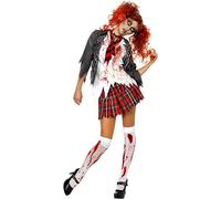 Zombie School Girl Costume Halloween Fancy Dress Adult High School Ladies Outfit