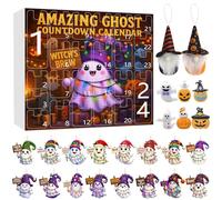 Halloween Advent Calendar 2025-24-Day Countdown with 2D/3D Hanging Ghost Ornaments & Surprise Mini Figures, Spooky Tree Decor Set for Windows, Doors & Christmas Trees (B)