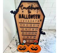 Halloween Advent Calendar 2025, Funny Coffin Countdown Calendar with Movable Block Bats Pumpkins Ghosts, Countdown to Halloween Wooden Calendar, Home Desk Decoration
