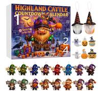 Halloween Advent Calendar 2025, Unique Highland Cow Countdown Calendar, Advent Calendar with Miniature Ghost and Gnome Plush, Halloween Decorations Gifts for Kids