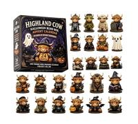 Halloween Advent Calendar 2026, 24 Days Gothic Spooky Countdown Calendar with 2D Horror Hanging Charms, Mini Acrylic Highland Cows Ornaments, Unique Halloween Gifts for Kids & Adults