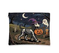 Halloween Afghan Hound Dog Makeup Bag 7''x9'' for Travel Purse, Horror Puppy Graveyard Cosmetic Pouch for Women Gift, Spooky Scary Portable Canvas Zipper Organizer Toiletry Pouch