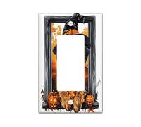 Halloween Airedale Terrier Dog Decorative Light Switch Cover Plate 1 Gang Single Rocker, Cute Funny Window Electrical Switchplate, Pet Faceplate for Kitchen Living Room Decor