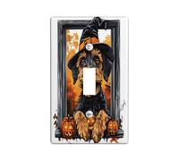 Halloween Airedale Terrier Dog Decorative Light Switch Cover Plate 1 Gang Single Toggle, Cute Funny Window Electrical Switchplate, Pet Faceplate for Kitchen Living Room Decor