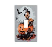 Halloween Airedale Terrier Dog Decorative Light Switch Cover Plate 1 Gang Single Toggle, Pumpkins Carriage Electrical Switchplate, Pet Faceplate for Kitchen Living Room Decor
