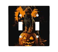 Halloween Airedale Terrier Dog Decorative Light Switch Cover Plate 2 Gang Double Toggle, Spooky Pumpkins Electrical Switchplate, Pet Faceplate for Kitchen Living Room Decor