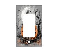 Halloween Airedale Terrier Dog Decorative Light Switch Cover Wall Plate 1 Gang Single Rocker, Pumpkins Carriage Electrical Switchplate, Pet Faceplate for Kitchen Living Room Decor