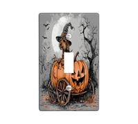 Halloween Airedale Terrier Dog Decorative Light Switch Cover Wall Plate 1 Gang Single Toggle, Pumpkins Carriage Electrical Switchplate, Pet Faceplate for Kitchen Living Room Decor