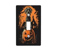Halloween Airedale Terrier Dog Decorative Light Switch Cover Wall Plate 1 Gang Single Toggle, Spooky Pumpkins Electrical Switchplate, Pet Faceplate for Kitchen Living Room Decor