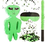 Halloween Alien Piñata Alien Shaped Piñata with Blindfold Stick Confetti and Hanging Loop for Kids Halloween Alien Theme Birthday Party Fun Decoration, 17 x 7.9 x 2.8 Inches