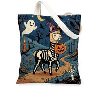 Halloween Alpaca Canvas Tote Bag for Shopping 13x15, Horror Animal Graveyard Reusable Grocery Print Pattern Bag for Women, Spooky Scary Aesthetic Painting Gift Decor