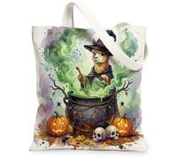 Halloween Alpacas Llama Canvas Tote Bag for Shopping 13 * 15, Animal Holiday Witch Reusable Grocery Shoulder Cloth Bag for Women, Witchy Painting Gift Decoration