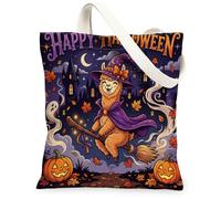 Halloween Alpacas Llama Canvas Tote Bag for Shopping 13 * 15, Holiday Funny Witch Reusable Grocery Shoulder Cloth Bag for Women, Fall Painting Gift Decoration