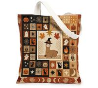 Halloween Alpacas Llama Canvas Tote Bag for Shopping 13 * 15, Holiday Plaid Reusable Grocery Shoulder Cloth Bag for Women, Maple Painting Gift Decoration