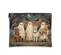 Halloween Alpacas Llama Makeup Bag, Animal Holiday Ghosts Printed Cosmetic Travel Pouch for Women Girls, Forest Portable Canvas Zipper Organizer 7x9 Inch