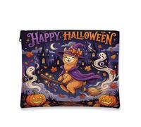Halloween Alpacas Llama Makeup Bag, Holiday Funny Witch Cosmetic Travel Pouch for Women, Portable Small Canvas Zipper Organizer, Fall Toiletry Bag 7x9 Inch