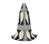 Halloween Angel Feather Print Hooded Cloak Witch Costume for Men Women Cosplay Costumes