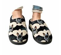 Halloween Animal Print Fleece Slippers, Warm Indoor House Shoes | Flocked textile design with a closed-toe slip-on shape, soft upper and the pictured seasonal motif distinguish this halloween
