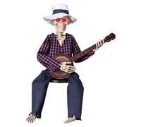 Halloween Animated Banjo Playing Skeleton Decor, Glowing Red Eyes Figurine