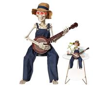 Halloween Animated Banjo Playing Skeleton Decor, Glowing Red Eyes Figurine