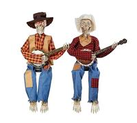 Halloween Animated Dueling Banjo Skeletons | Funny Animated Halloween Decorations | Halloween Skeleton Guitarist With Eyes | 2023 Latest Horror Night Gifts For Your Halloween Indoor Decor