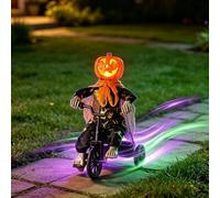 Halloween Animatronic Doll on Tricycle, Sound Activated Light-Up Eyes | Scary Moving Prop for Haunted House, Indoor Outdoor Garden Yard Decorations, Spooky Party Decor