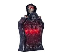 Halloween Animatronic Zombi-e Tombstone, Ghost Skeleton Zombi-e Light Sprops with Creepy Voice & Light, Halloween Tombstone Decorations, Spooky Graveyard Tombstones for Garden Outdoor Decor (Red)