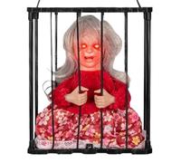 Halloween Animatronics, Sounded Hanging Ghosts Women Witches In Cage with Light up Eyes, Screaming Activated Animated Skeleton Decorations for Party Haunted House Yard Lawn, Hanging Ghost Decorations