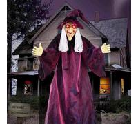 Halloween Animatronics Witch Decoration, Hanging Witch Halloween Decor, Giant Standing Talking Witch with Red Eyes, Flying Ghost for Scary Decors, Outdoor Indoor Haunted House Prop for Lawn Yard