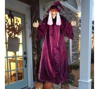 Halloween Animatronics Witch Decorations, Life Size Hanging Witch Halloween Decor, Animated Standing Talking Witch with Red Eyes, Flying Witch Standing Decor for Scary Decors Prop