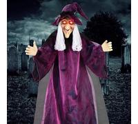 Halloween Animatronics Witch Decorations, Life Size Hanging Witch Halloween Decor, with Light Up Eyes and Creepy Sound, Flying Witch Standing Decor for Scary Decors Prop