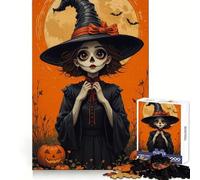 Halloween Anime Witch with Pumpkins And Moon 1000 Pieces Jigsaw Puzzles for Adults Cozy Fun Clear Hue Family Game Xmas Santa Gift (38x52cm)