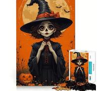 Halloween Anime Witch with Pumpkins And Moon 1000 Pieces Jigsaw Puzzles for Adults Cozy Fun Clear Hue Family Game Xmas Santa Gift (38x52cm)